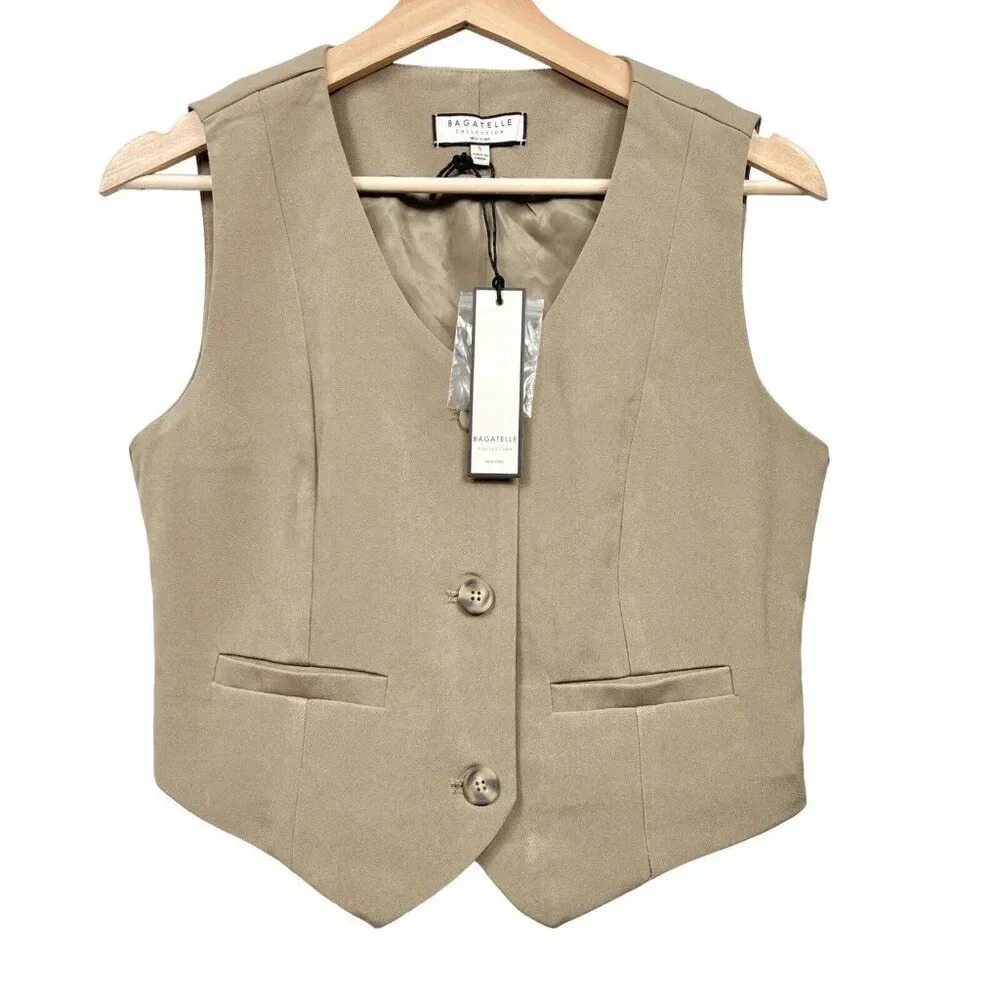 Bagatelle Collection NY Womens Suit Vest Size Small Tie Back Brown NWT